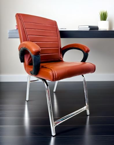 Image of Goyal steel & furniture Executive Office Study Reception Library School Chair Home Study Library Chair with Cushioned seat Back (1, Brown, H Frame)