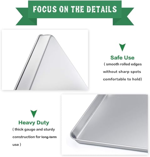 Stainless Steel Baking Tray Set of 2, Baking Sheet Cookie Tray Professional, 40x 30x 2.5 cm, Non Toxic & Healthy, Mirror Finish & Rust Proof, Easy Clean & Dishwasher Safe - Image 5