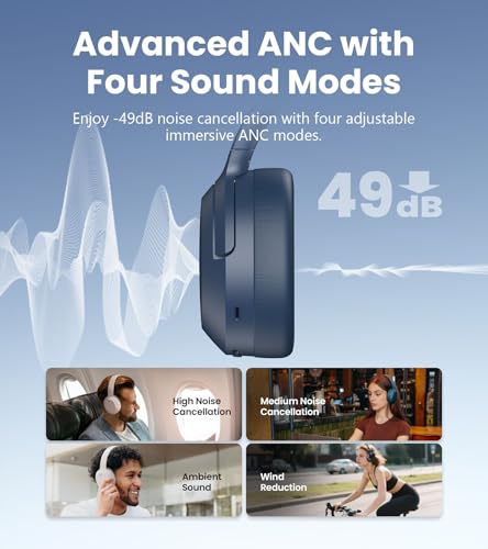 Image of Edifier W820NB Plus Gen 2 Wireless Over-Ear Noise Cancelling Headphone, -49 dB ANC, LDAC Hi-Res Audio, 88H Playtime, Spatial Sound, Volume Guard, Bluetooth V6.1 & Multipoint, Fast Charge - Navy