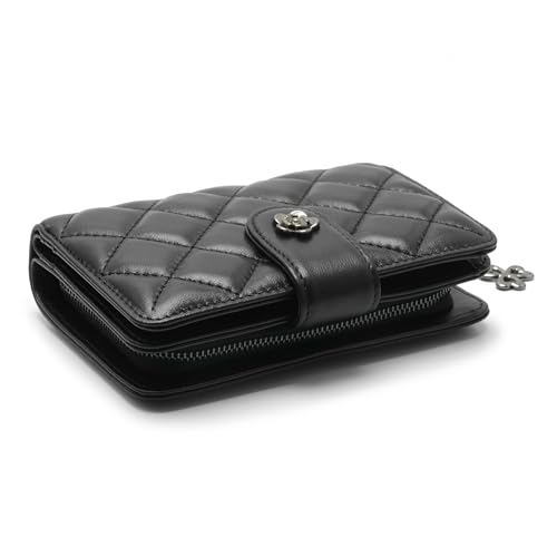 2R Quilted Lambskin Leather Wallet with Rose Charm, Multiple Card Slots, Black3