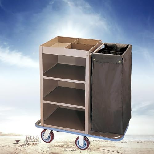 Carrello per Pulizie con Ruot, Carrello per Biancheria Sporca Hotel, Carrello Pulizie 3 Ripiani con Ruote e Borsa Integrata, per Pulizie Commerciali/Domestiche