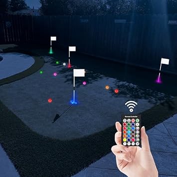 KINGTOP 2-Pack Rechargeable Golf Hole Light and 6 Glow in the Dark Golf Balls Bundle, Great for Night Golf, Backyard Putting, Chipping Practice, Golf Parties