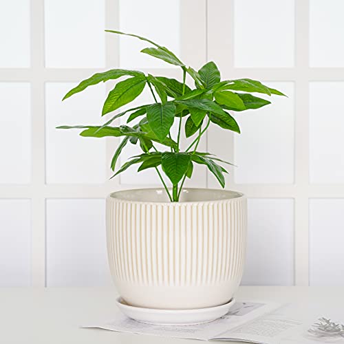 Fengson Ceramic Hanging Planters For Indoor Outdoor Plants,6.7+5.8 Inch Hanging Plant Pots With Saucers,Modern Plant Holder With Jute Rope For Succulents Cactus Herbs Plants, Home Decor Gift,Set Of 2 #TOP4