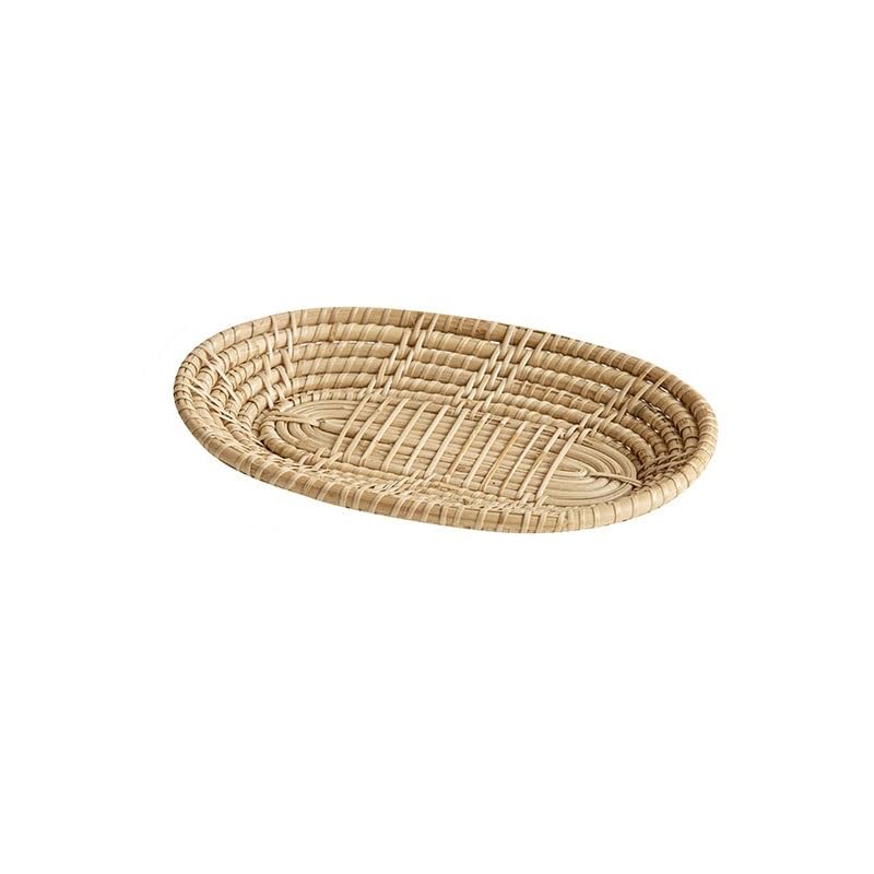 Panier de rangement pur tissé main, plateau à thé rond d'exception