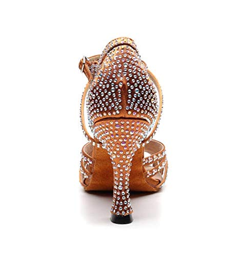 Social Dance Shoes,Latin Dance Shoes, Women's Peep Toe Cross Strap Rhinestones Latin Tango Ballroom Modern Dance Shoes Wedding Social Party Sandals (Color : Brown, Size : 38Eu) #TOP3