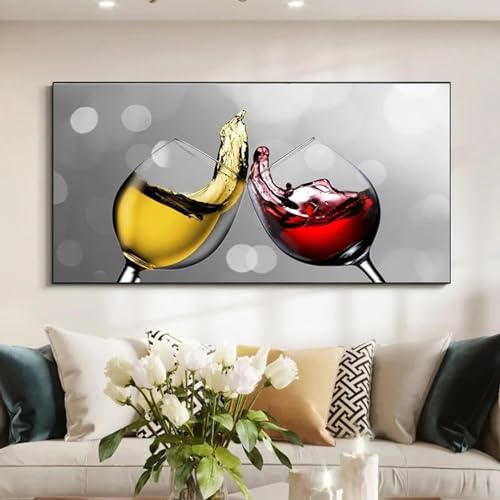 Impression sur toile encadrée verre de vin art mural premium 80 x 150 cm