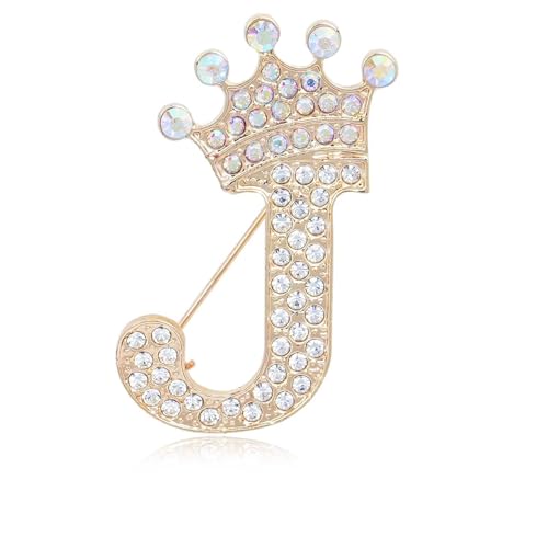 Image of Initial Letter Brooch Pins with Crown for Women Girls Men Boys Personalized Name Brooches Crafts Colorful Rhinestone Brooch Pins Gold A-Z