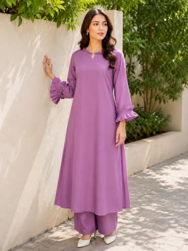 Image of idaLia Rayon Solid A-Line Women Stylish Boat Neck Designer Kurta Set with Pant