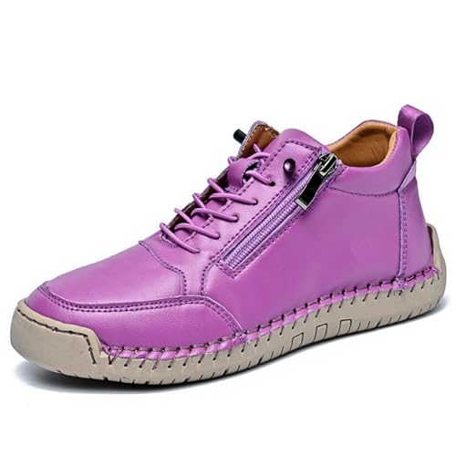 RSZGSWS Chukka Ankle Boots for Women Men Casual Wide Toe Box Lace-up Handmade Leather Loafers Boot Fashion Non Slip Running Hiking Shoes Purple