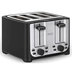 BELLA 4 Slice Toaster with Auto Shut Off, Extra Wide Slots & Removable Crumb Tray, Cancel, Defrost & Reheat Function, Toast Bread, Bagel & Waffle, BPA Free, Stainless Steel & Black