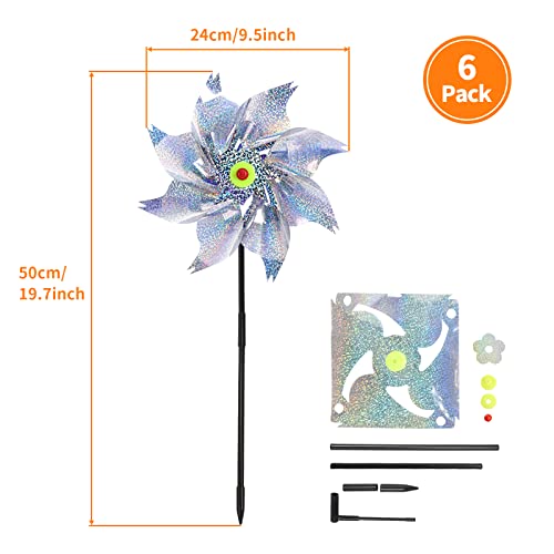 Pinwheels For Yard And Garden,6 Packs Reflective Pinwheels With Stakes, Upgrade 8 Pages Sparkly Wind Sculptures For Garden Decor,Silver Wind Spinner For Lawn,Patio #TOP7