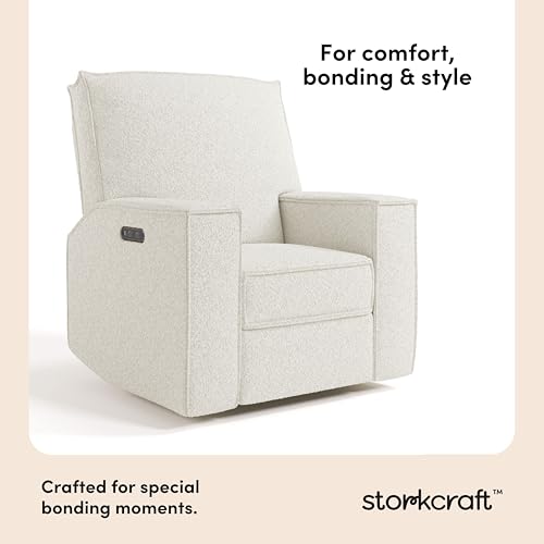 Image of Storkcraft Texas Nursery Power Recliner Swivel Glider, Ivory Boucle