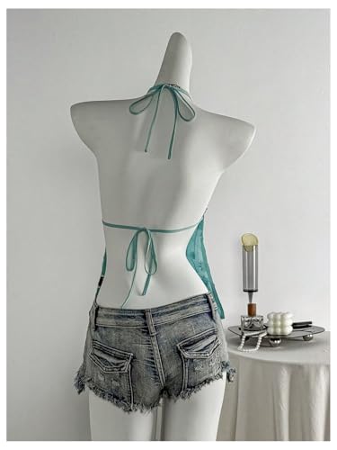 SweatyRocks Women's Sequin Tops Mesh Floral Embroidery Y2K Halter Top2