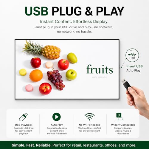 Image of 32inch Digital Signage, 1000nits High Brightness Advertising Display, Slim Fit Frameless LCD Monitor, CMS Remote Publishing, 24 /7 Operation, Smart Split Screen Play, HDMI /USB /WiFi /Android System