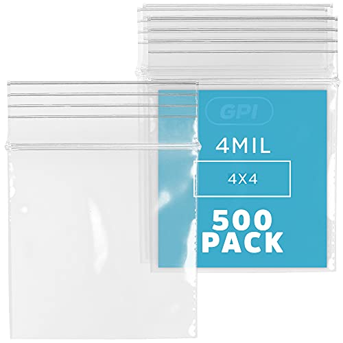 4" x 4" Zip Bags, 500 Pack, 4 Mil Heavy Duty, Reclosable Jewelry Bags, GPI