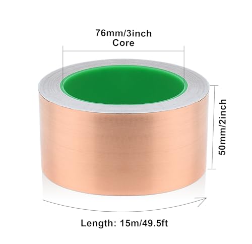 Image of BOMEI PACK 2inch x 49ft Copper Foil Tape with Conductive Adhesive for Guitar and EMI Shielding, Crafts, Soldering, Stained Glass, Electrical Repairs, Grounding 1 Pack