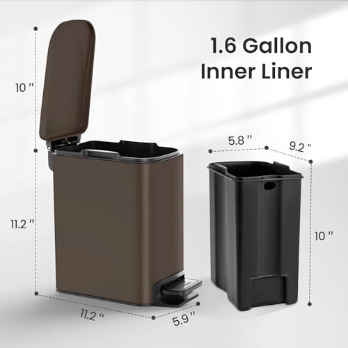 image for Cesun Small Bathroom Trash Can With Lid Soft Close, Step Pedal, 6 Lite