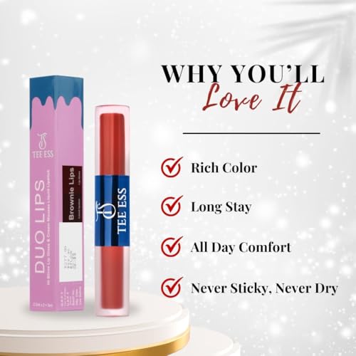 Image of Tee Ess Duo Lips 2-in-1 | Lip Gloss & Matte Cream Mousse Liquid Lipstick | High Shine Gloss + Soft Matte Finish | Long-Lasting, Lightweight & Non-Sticky | 5ml (BROWNIE LIPS)