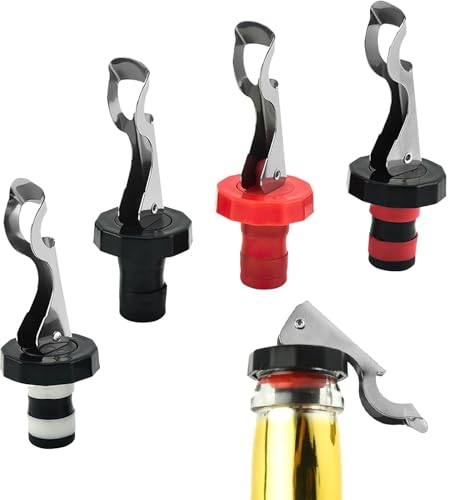 4 Pcs Wine Bottle Stopper, Wine Stoppers for Wine Bottles, Lever-Arm Wines Stoppers, Reusable Wines Bottle Corks, Rubber Stainless Steel Bottles Lid for Beverage Supplie Beer Spirits