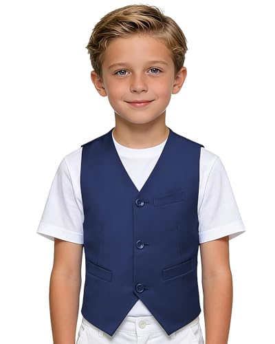 LOPEN STU Boys Dress Vest Kids Navy Blue Suit Vest for Boy Wedding Ring Barear Easter Outfit Formal Tuxedo Vest Size 8