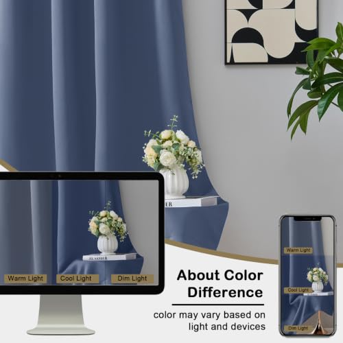 Image of Denim Blue Blackout Curtains for Bedroom 78 Inch Length 2 Panels Set, Solid Thermal Insulated Energy Saving Window Curtains for Living Room, Dual Rod Pocket Window Drapes, 2x40Wx78L Inches