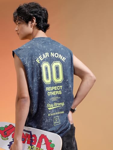 Image of Veirdo Pure Cotton Scoop Neck Acid Wash Oversize Sleeveless Vest for Men & Boys (S to 2XL)