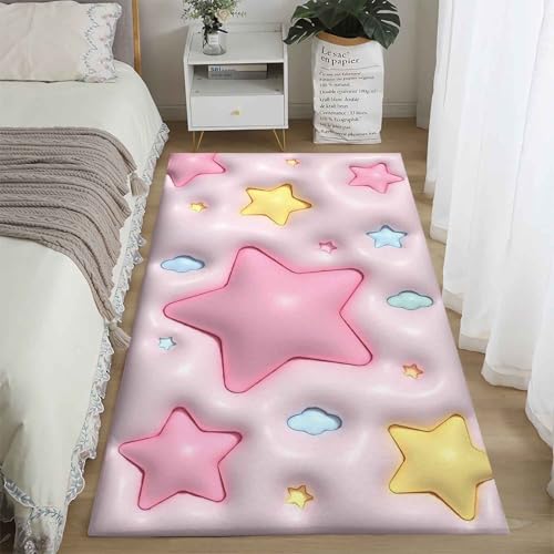 Qiqumax Alfombra de dibujos animados con estrellas para dormitorio, salón, habitación infantil, salón, pelo corto, alfombra de juegos, para decoración del dormitorio (2, 160 x 230 cm)