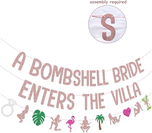 Image of A Bombshell Bride Enters the Villa Banner Garland for Tropical Island Themed Bachelorette Party Decorations