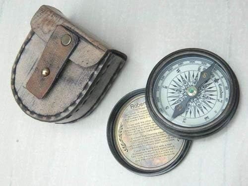 Brass Robert Frost Compass with Leather Storage Case, Multicolored Design-image-1