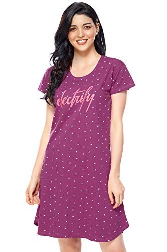 Image of ZEYO Women's Cotton Night Dress Flash Printed Knee Length Night Gown 5314