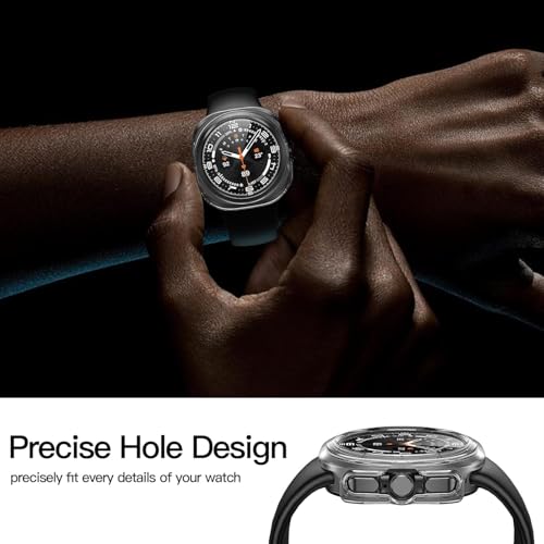 Image of TechTrendz Hard PC Case Compatible with Samsung Galaxy Watch Ultra 47mm 2024 Screen Protector, Anti-Slip Ultra-Thin Scratch Resistant Cover with Tempered Glass for Samsung Watch 7 Ultra - (Clear)