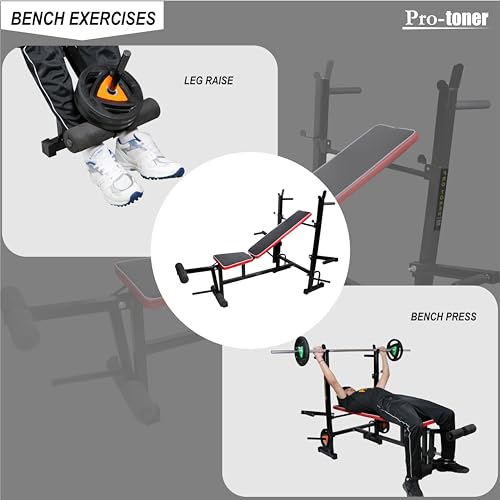 Image of Adjustable Weight Bench with Incline, Decline and Flat Positions, Heavy Duty Pipes, Cushioned Seat, Black,300 kg