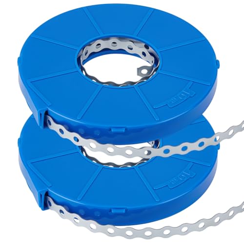 BENECREAT 21.9Yard Heavy Duty Metal Strapping Perforated 2 Roll 0.5Inch Wide Tool-Free Shear Hanger Tape for Car Fuel Lines Plumbing Fixings and Mechanical Fastening Projects, Platinum