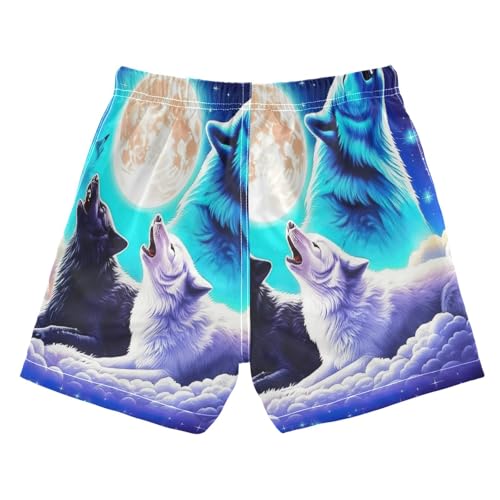Kids Swimming Trunks, Toddler Trunks 2t, Galaxy Cool Wolf Blue Purple2