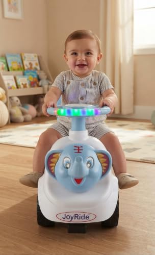 Image of JoyRide Ride on & Car for Kids with Music & Horn Steering, Push Car for Baby with Backrest,Under Seat Storage & Big Wheels, Ride on for Kids 1 to 3 Years Upto 25 Kgs (Elephant, Blue)