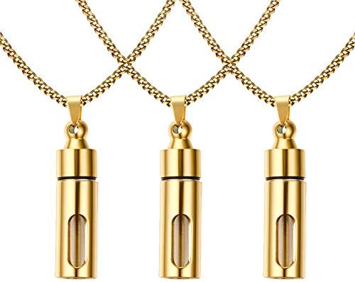 PJ JEWELLERY 1/2/3/4/5 Set Stainless Steel Glass Container Vial Tube Cremation Urn Ashes Memorial Pendant Necklace for Men Women,24" Chain Black/Silver/Gold Plated