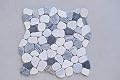Flat Pebble Interlocking Tile Marble Mosaic Tiles (10-Sheets) Kitchen, Bathroom, and Patio Flooring | Indoor and Outdoor Use | Natural White Black Sliver Stones | Quick and Easy Grout Installation