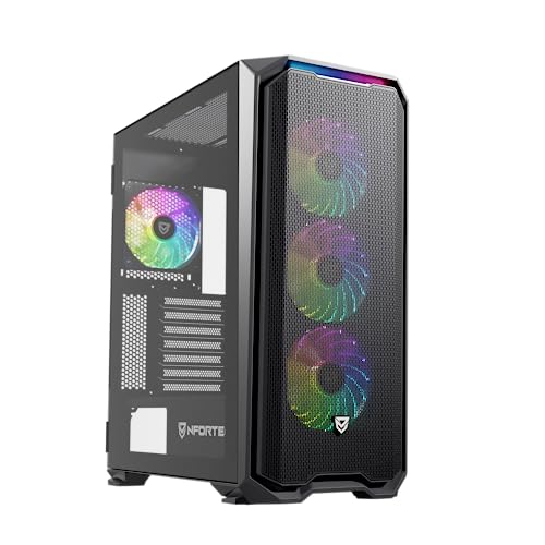 Nfortec - KRATER X Caja PC Gaming Mid Tower (ATX), Ventiladores 4x 120mm ARGB Incluidos, Frontal Mesh, Cristal templado lateral, Negro