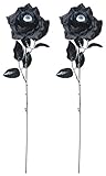 Spooky Haunted House Artificial Gothic Black Roses with Monster Eyes, Dark Creepy Flowers Halloween Decorations, Dead Floral Prop,Set of 2
