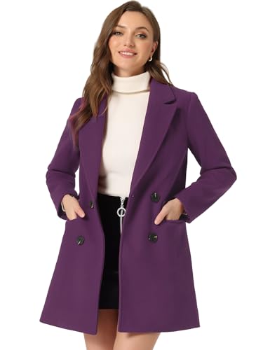 Allegra K Women Winter Notch Lapel Double Breasted Belted Mid Long Coat