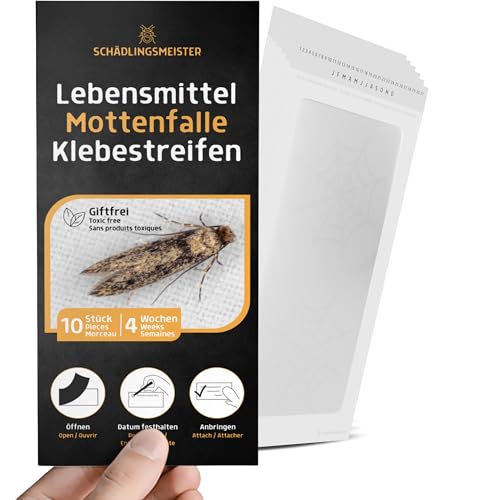 Preisvergleich Produktbild Panteer SCHÄDLINGSMEISTER® Mottenfalle Lebensmittel - 10 Stück Spar Set - Klebestreifen - Zur Bedarfskontrolle - Lebensmittelmotten Falle - Mittel gegen Motten - Mottenpapier - Anti Motten