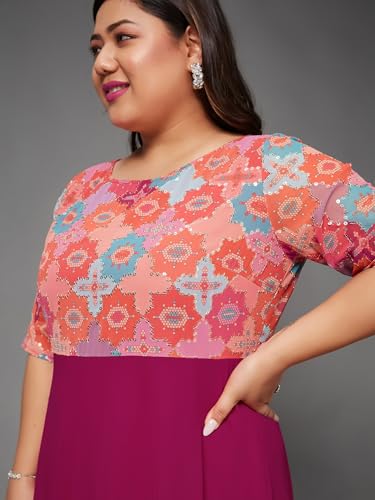 Image of Miss Chase A+ Women's V-Neck Three-Quarter Sleeve Floral Wrap Chiffon Midi Dress