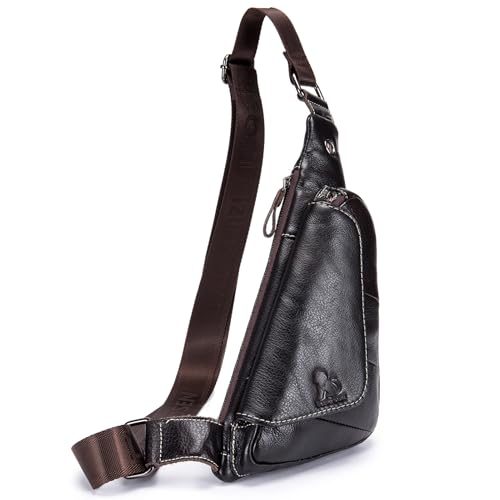 pundarika Genuine Leather sling bag for men women casual crossbody backpack small shoulder bag chest bag-Dark Brown