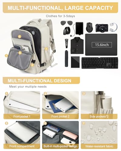 Image of winspansy Vacuum Backpack Travel Essentials with Air Pump Compression Bags for Travel Carry on Flight Approved Seal Vacpack Personal Item Backpack with Vacuum System for Women Men Beige
