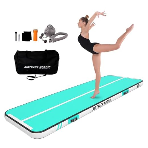 AIRTRACK NORDIC Home 3m Special Edition Mehrfarbig mit Luftpumpe, Turnmatte Aufblasbar, für Gymnastik, Yoga - Langlebig & Einfach zu Transportieren Matte Sport, Air Track Gymnastikmatte (Mint/Silver)