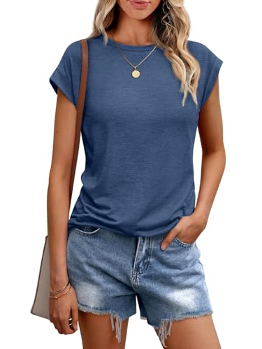 Cuptacc Tops Für Damen T Shirt Rundhals Oberteile Damen Oversized Bluse Kurzarm Sexy Top Sommer Navy Blue Groß L 42-44