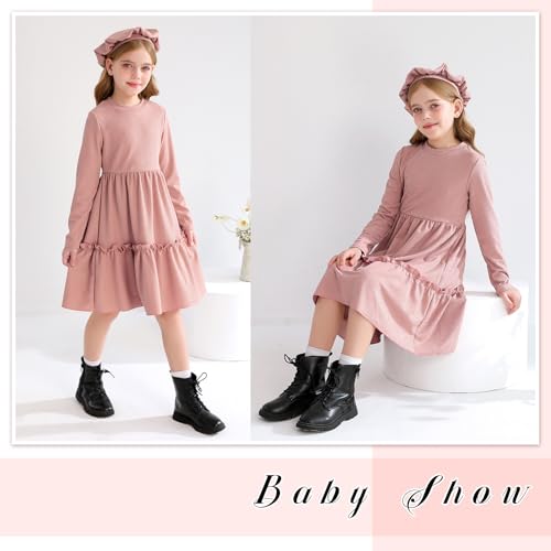 YOUNGER TREE Girls Dresses Fall Long Sleeve Knit Plaid Dress A Line Casual Winter Dress 4-12 Years3