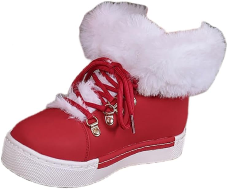 Winter Women's Snow Boots Short Barrel, Solid Leather Lace Up Short Boots Warm Plush Flat Snow Boots for Cold Weather