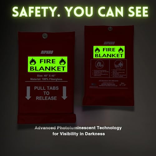 Image of Riparo Emergency Fire Blanket for Home and Kitchen - Fire Suppression Blankets for Home, Kitchen, BBQ, and Car 40 inch x 40 inch - Made from Flame Retardant Fiberglass ([1 Pack] Fire Blanket)