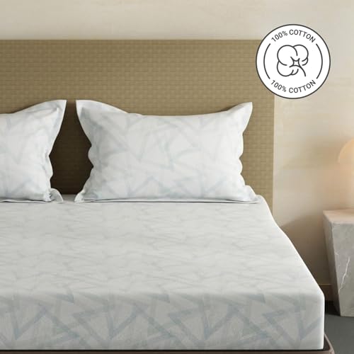 Image of Layers 100% Cotton Bedsheet for King Size Bed | Lumina Floret Collection | 144 TC Soft & Breathable | Printed with 2 Pillow Covers | Wrinkle Free & Colorfast | 3 Piece Bedding Set - Blue